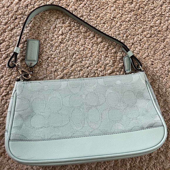 Coach Signature Sky Blue Mini Pouch Demi Hand Bag 6094 - Picture 1 of 7